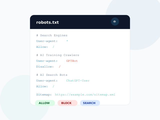 Robots.txt guide showing crawl directives with Allow and Disallow rules